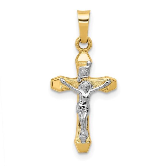 Kazi Luxury 14k Two-tone INRI Hollow Crucifix Pendant